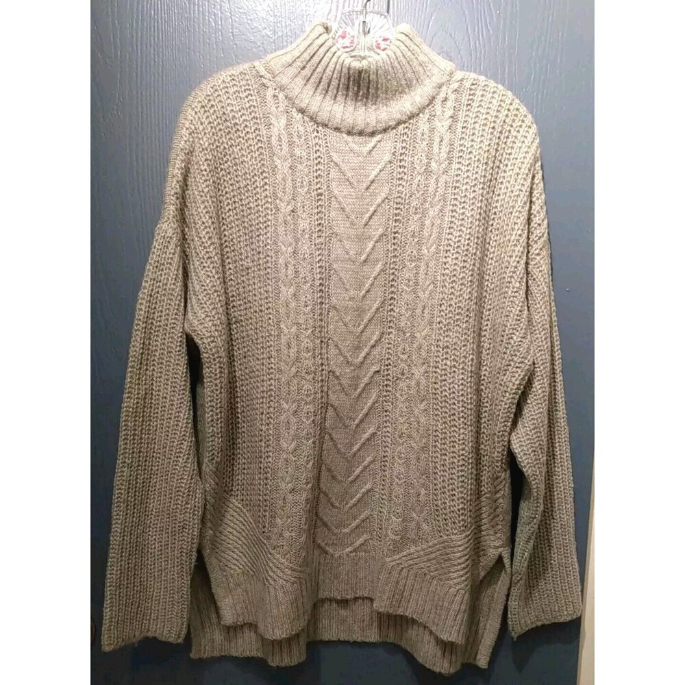Suzy Shier Women's Grey High Low Side Slit Mock Neck‎ Relaxed Sweater Size M